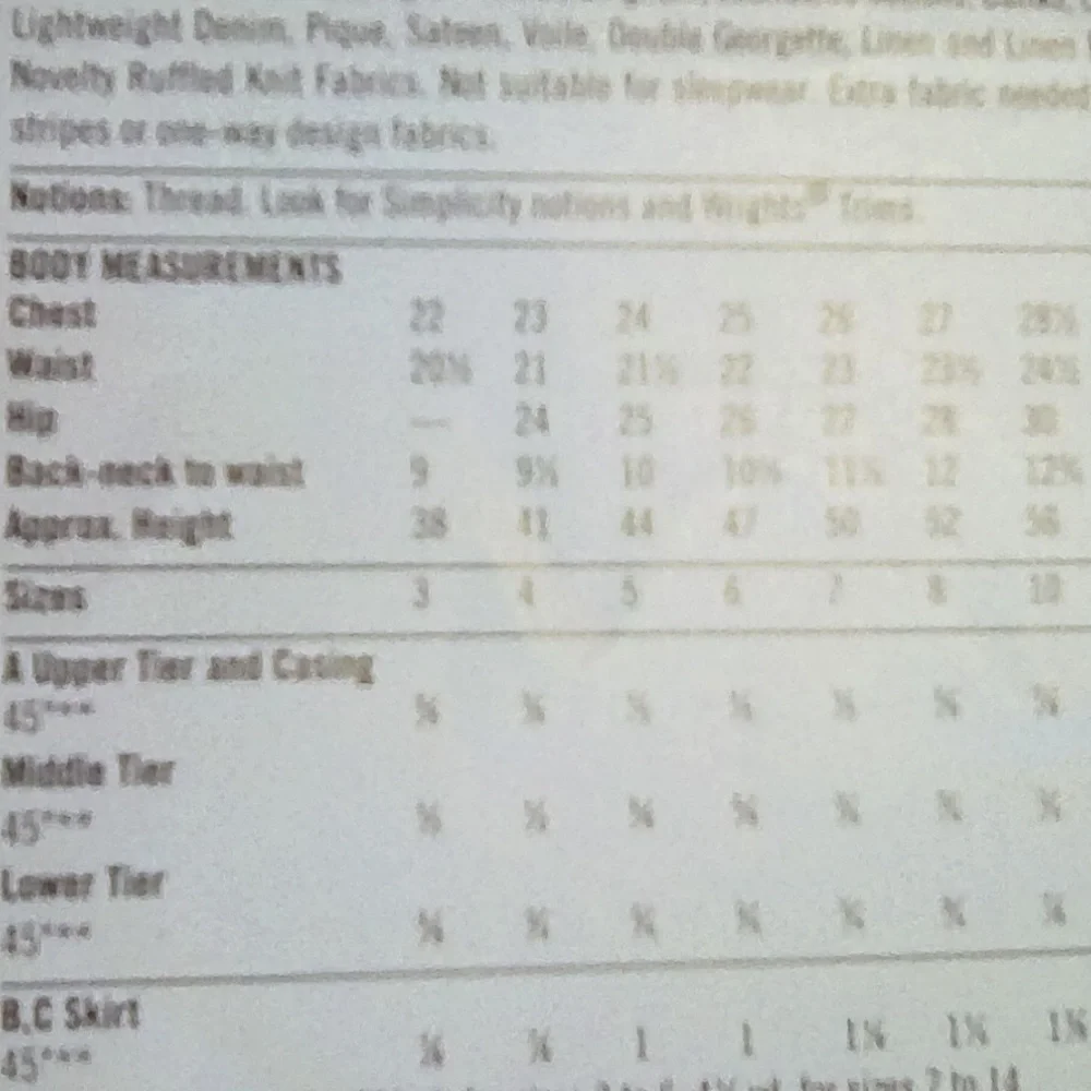 Simplicity sewing pattern